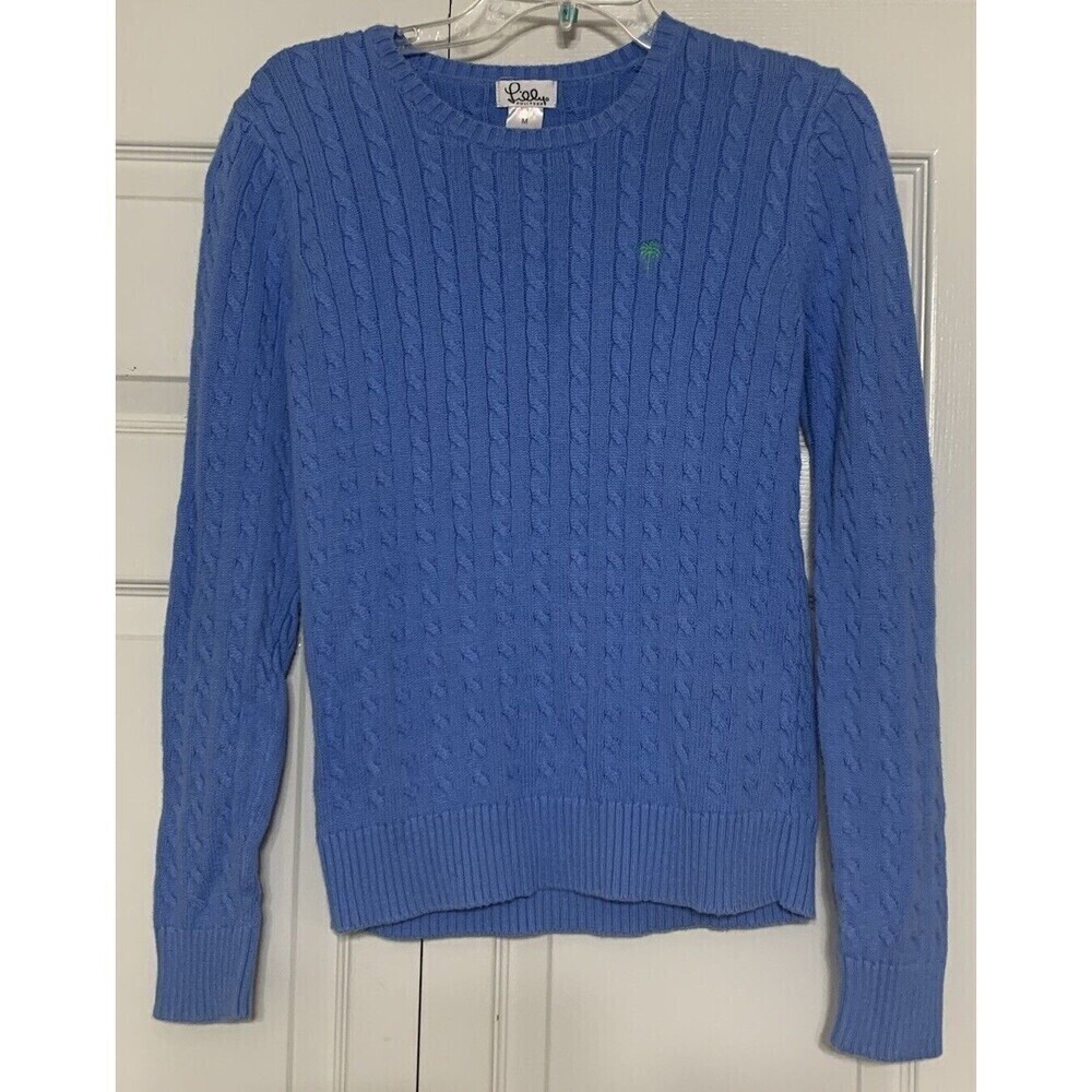 Lilly Pulitzer Medium Blue Cable Knit Crewneck Sweater